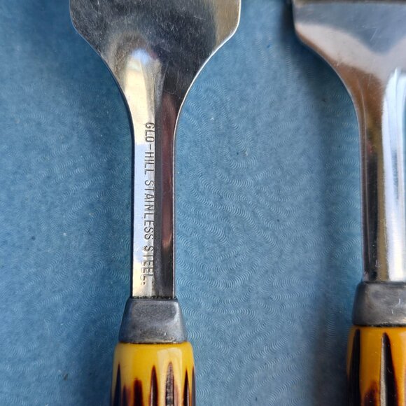 Vintage Glo Hill Steak Knife & Fork Set • 12-Piece Stag Handle Cutlery - Picture 4 of 9